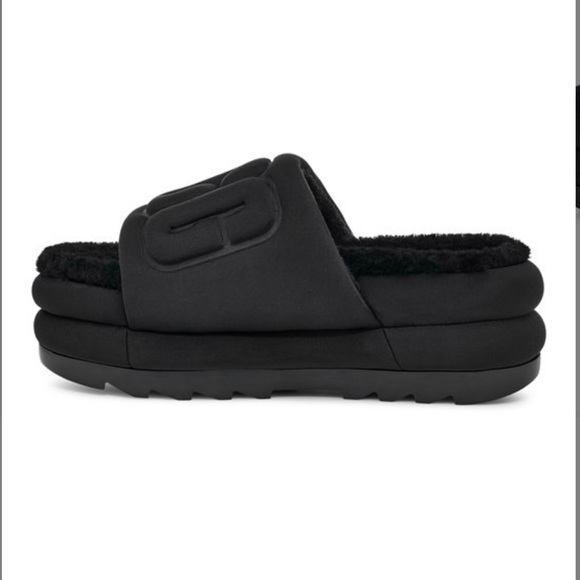 UGG Maxi Slide Logo Platform Puffer Sandals -Black -Women’s- NEW - Picture 2 of 7